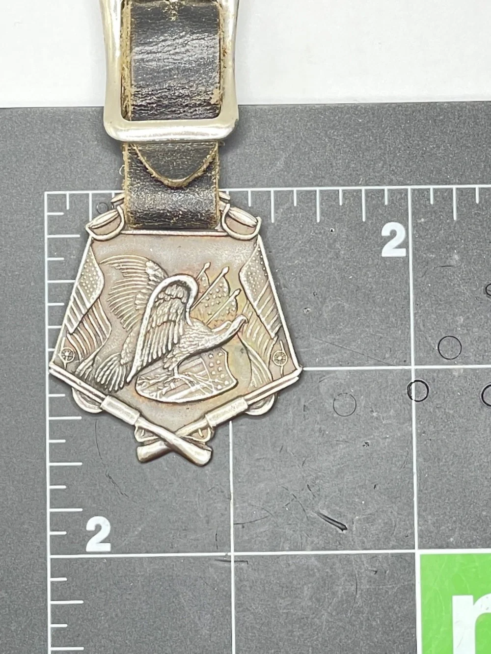 Vintage Watch Fob Shield Shape Eagle with Crossed Rifles
